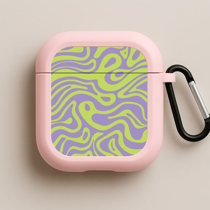 Green And Purple Waves Pattern Pink AirPods Case