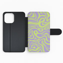 Green And Purple Waves Pattern Flip Phone Case