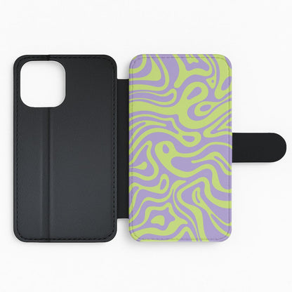Green And Purple Waves Pattern Flip Phone Case