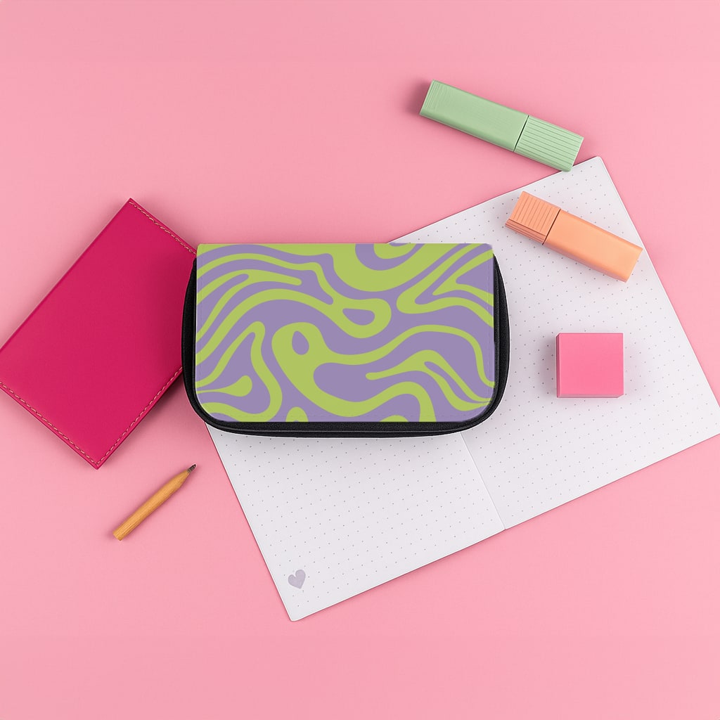 Green And Purple Waves Pattern Pencil Case