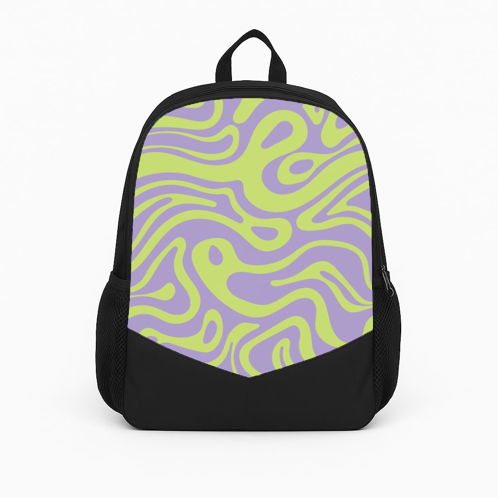 Green And Purple Waves Pattern Backpack