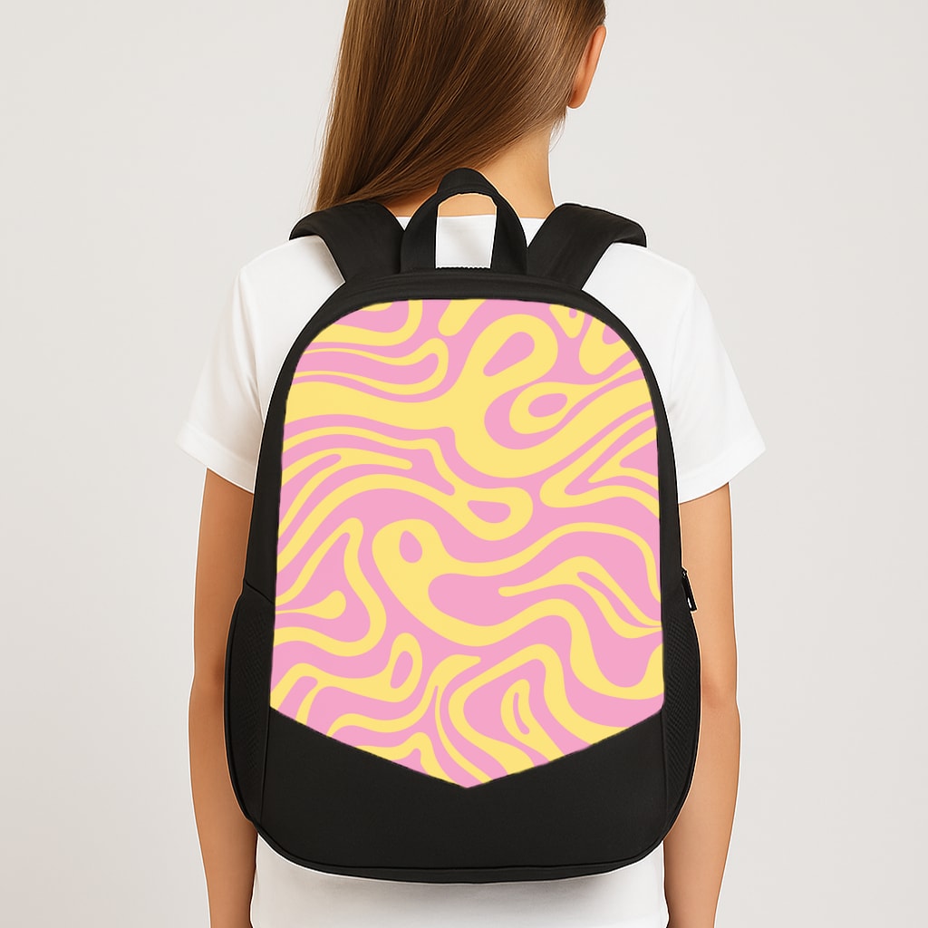 Yellow And Pink Waves Pattern Large School Bag