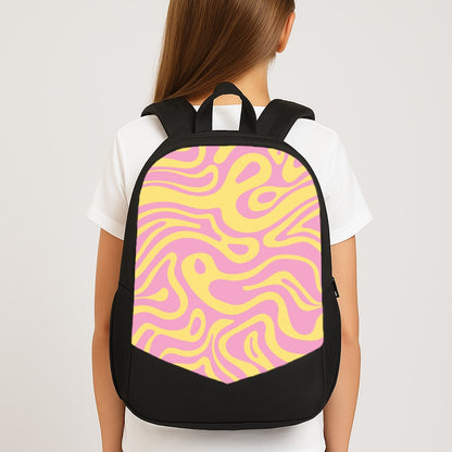 Yellow And Pink Waves Pattern Large School Bag