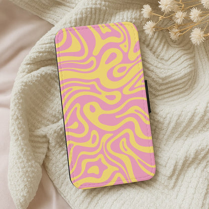 Yellow And Pink Waves Pattern Wallet Phone Case