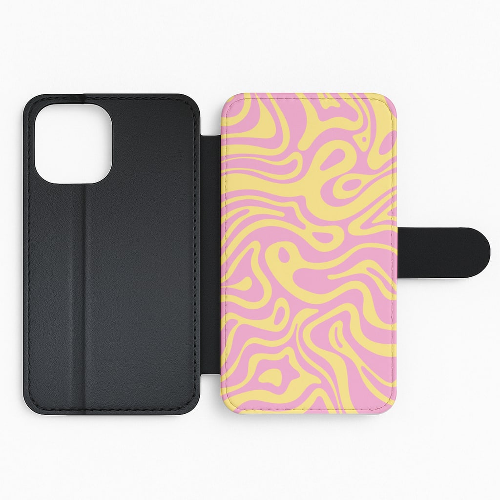 Yellow And Pink Waves Pattern Flip Phone Case