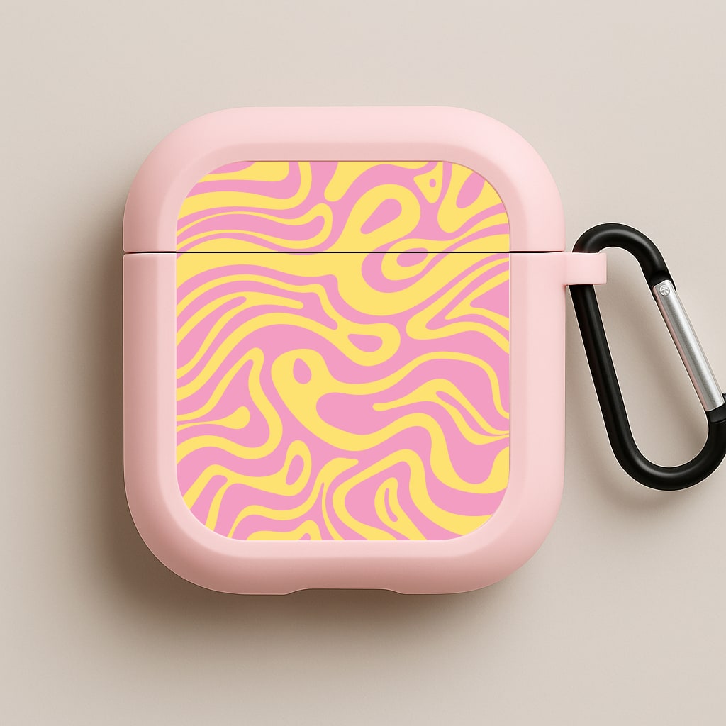 Yellow And Pink Waves Pattern Pink AirPods Case