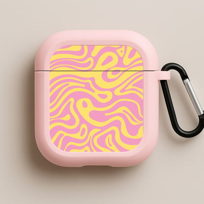 Yellow And Pink Waves Pattern Pink AirPods Case