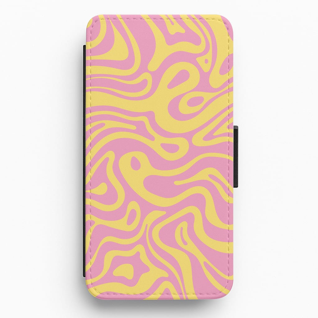 Yellow And Pink Waves Pattern Flip / Wallet Phone Case