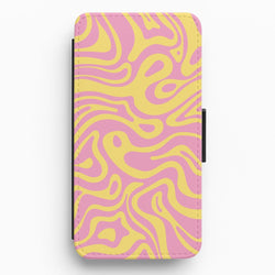 Yellow And Pink Waves Pattern Flip / Wallet Phone Case