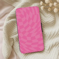 Pink Trippy Checkerboard Pattern Wallet Phone Case