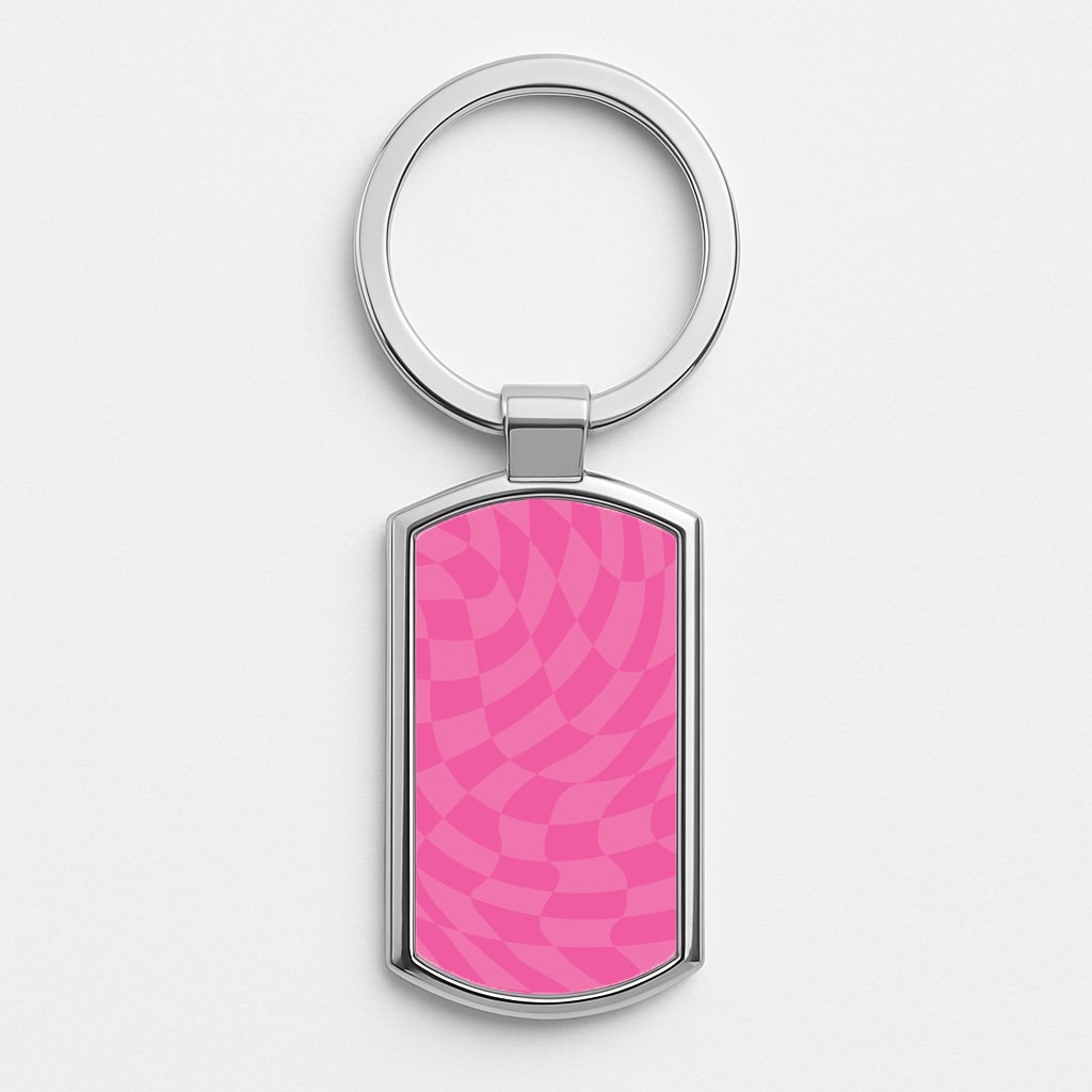 Pink Trippy Checkerboard Pattern Silver Keyring