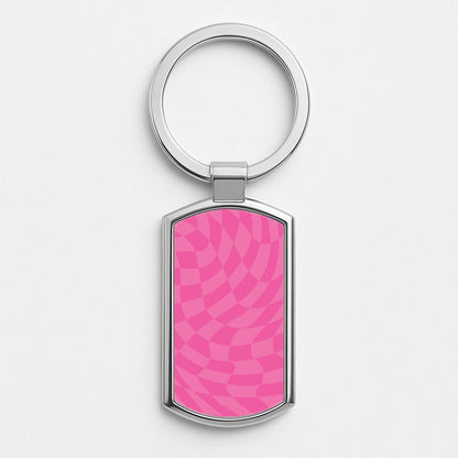 Pink Trippy Checkerboard Pattern Silver Keyring