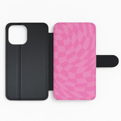 Pink Trippy Checkerboard Pattern Flip Phone Case