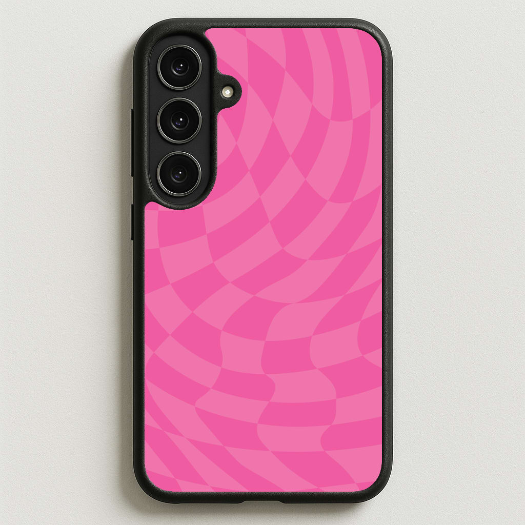 Pink Trippy Checkerboard Pattern Phone Case for Galaxy S25FE
