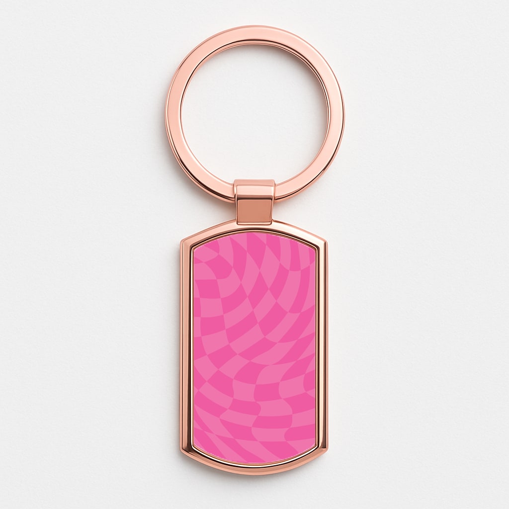 Pink Trippy Checkerboard Pattern Rose Gold Keyring