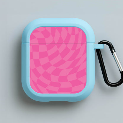 Pink Trippy Checkerboard Pattern Blue AirPods Case