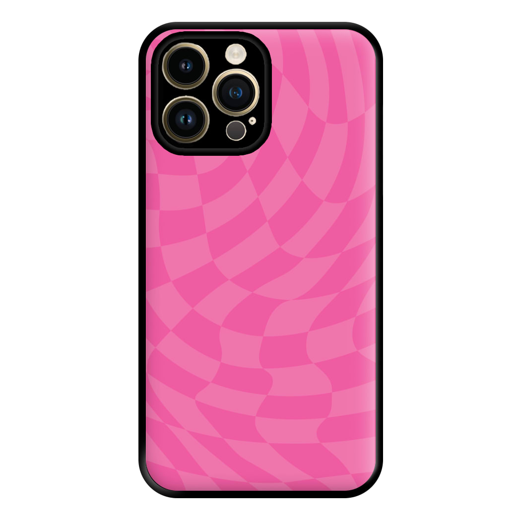 Pink Trippy Checkerboard Pattern Phone Case for iPhone 14 Pro Max