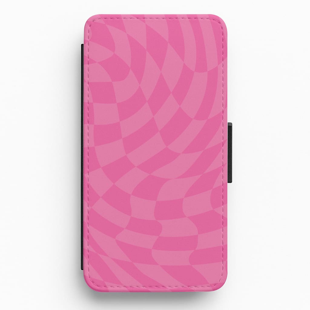 Pink Trippy Checkerboard Pattern Flip / Wallet Phone Case