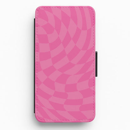 Pink Trippy Checkerboard Pattern Flip / Wallet Phone Case