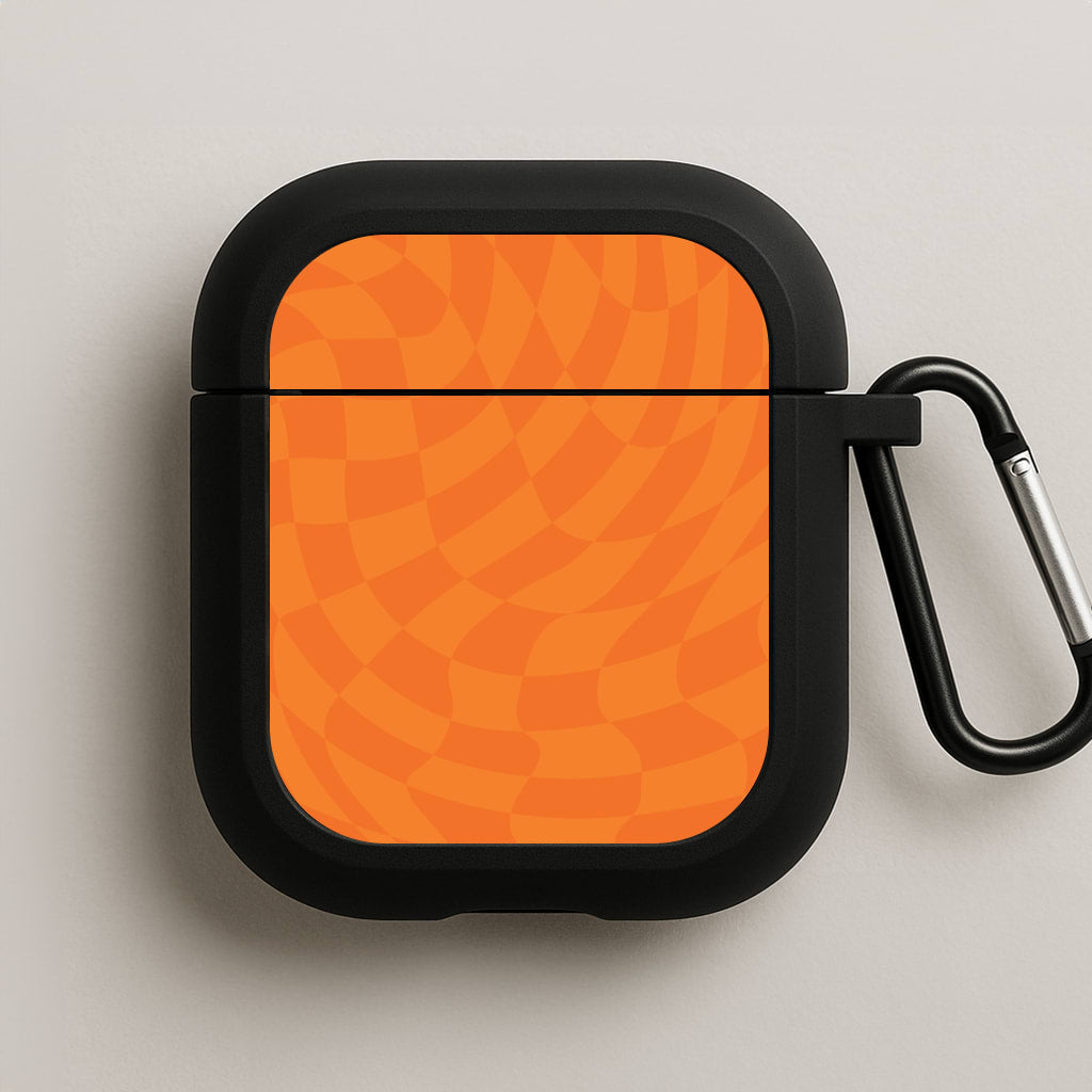 Orange Trippy Checkerboard Pattern AirPods Case