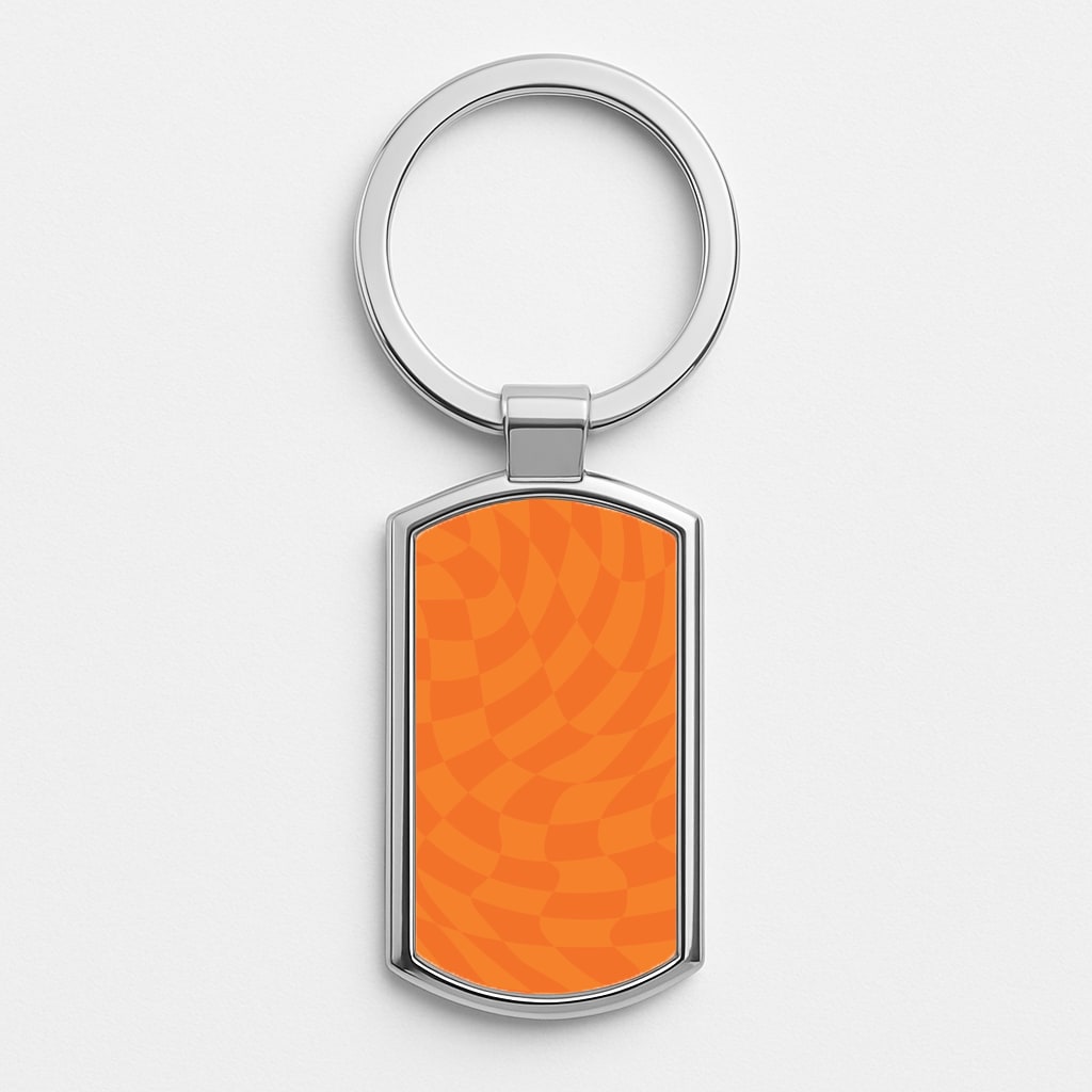 Orange Trippy Checkerboard Pattern Silver Keyring