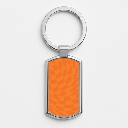 Orange Trippy Checkerboard Pattern Silver Keyring