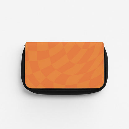 Orange Trippy Checkerboard Pattern Pencil Case