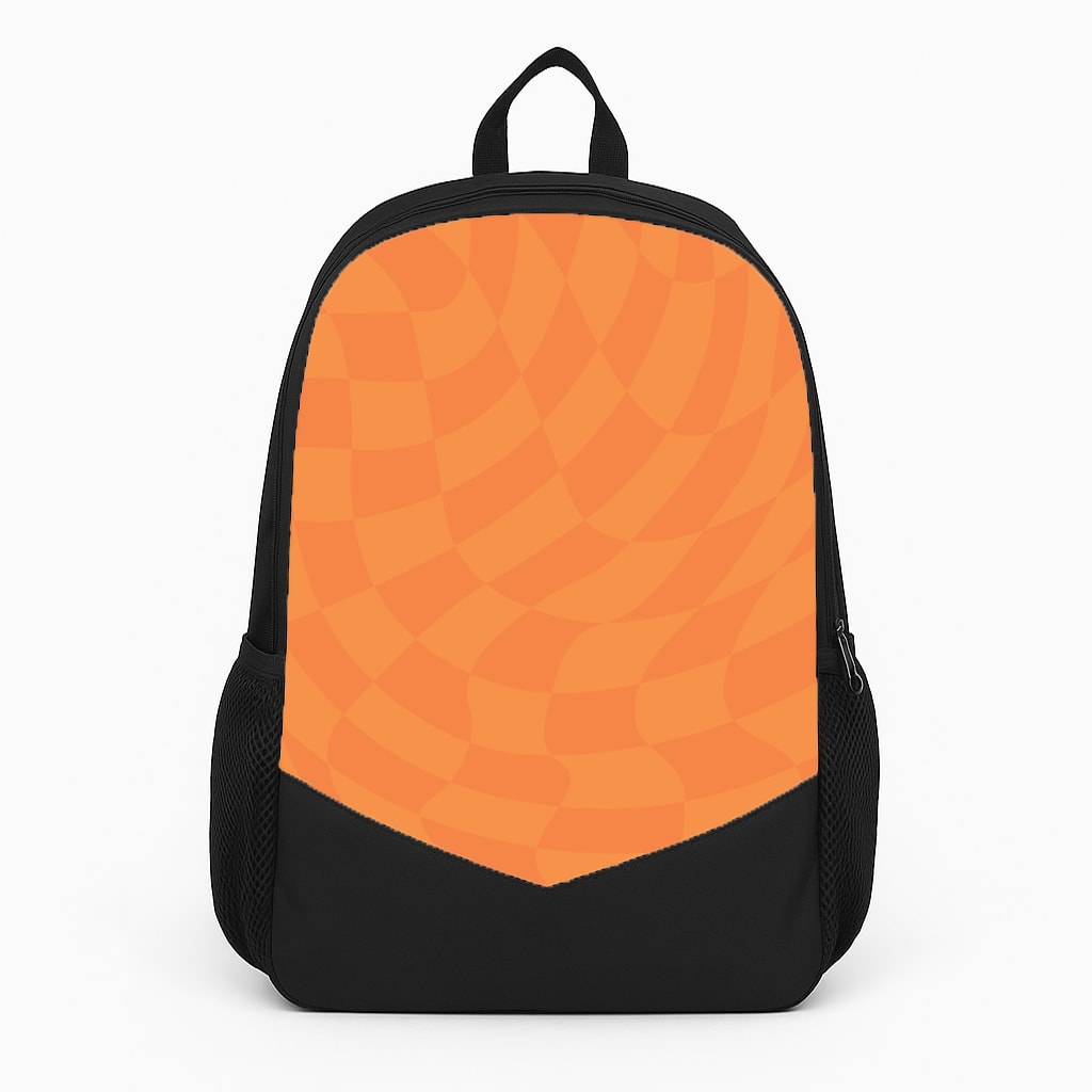 Orange Trippy Checkerboard Pattern Large Backpack