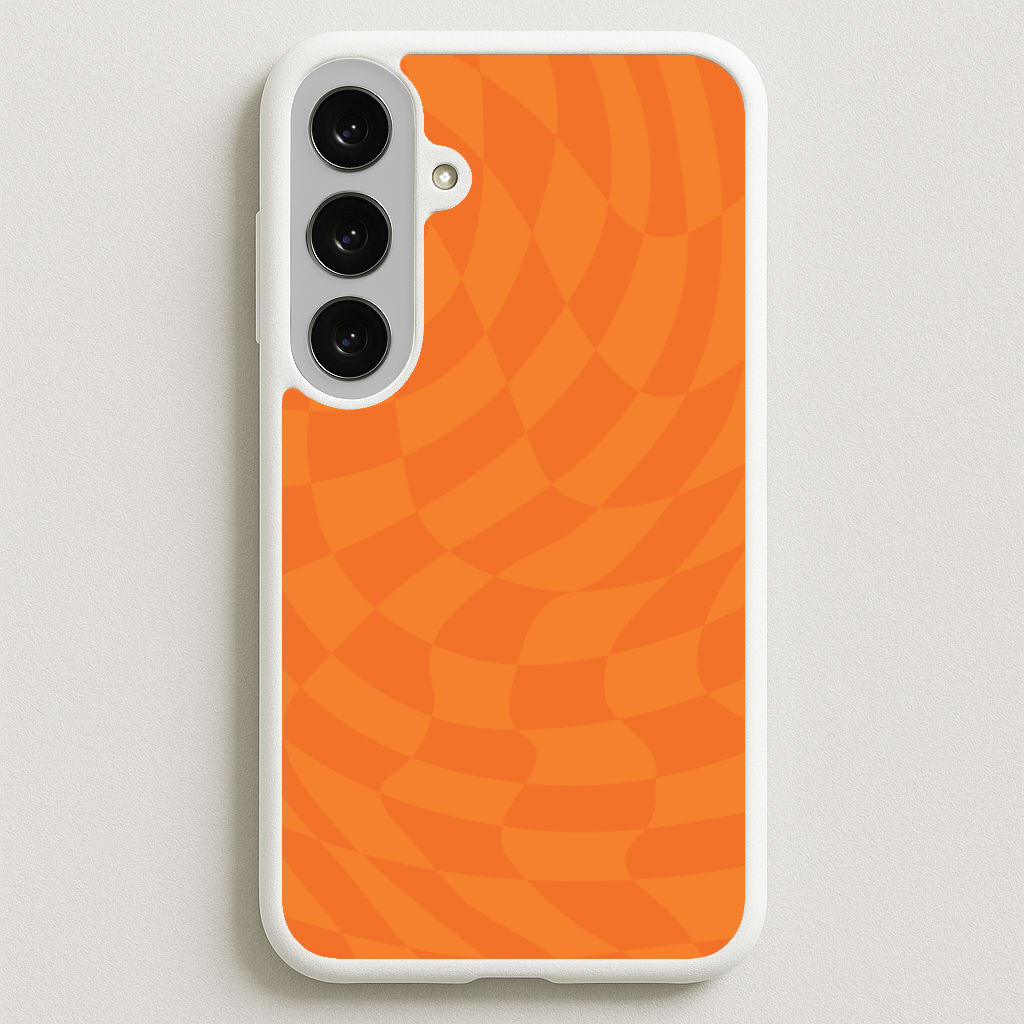 Orange Trippy Checkerboard Pattern Phone Case for Galaxy S25FE