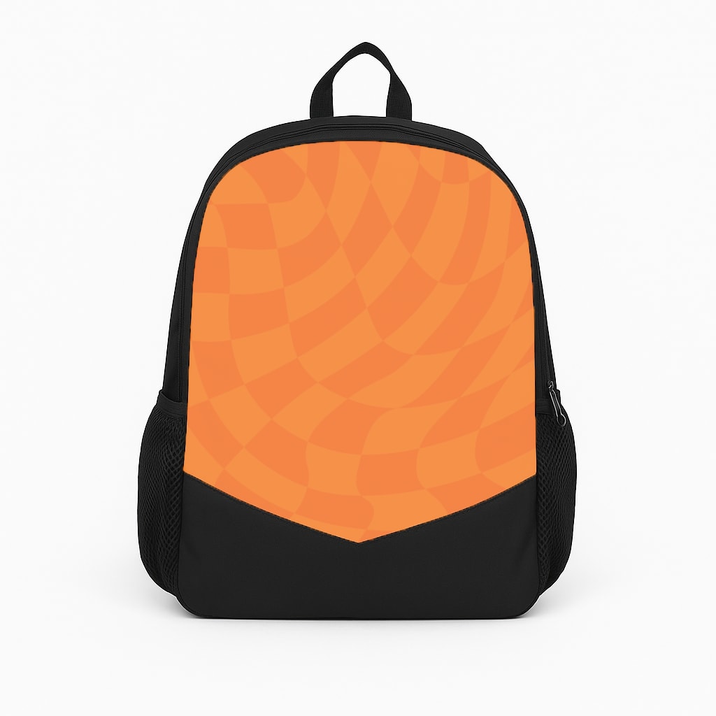 Orange Trippy Checkerboard Pattern Backpack