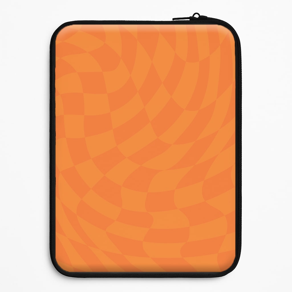 Orange Trippy Checkerboard Pattern Laptop Sleeve