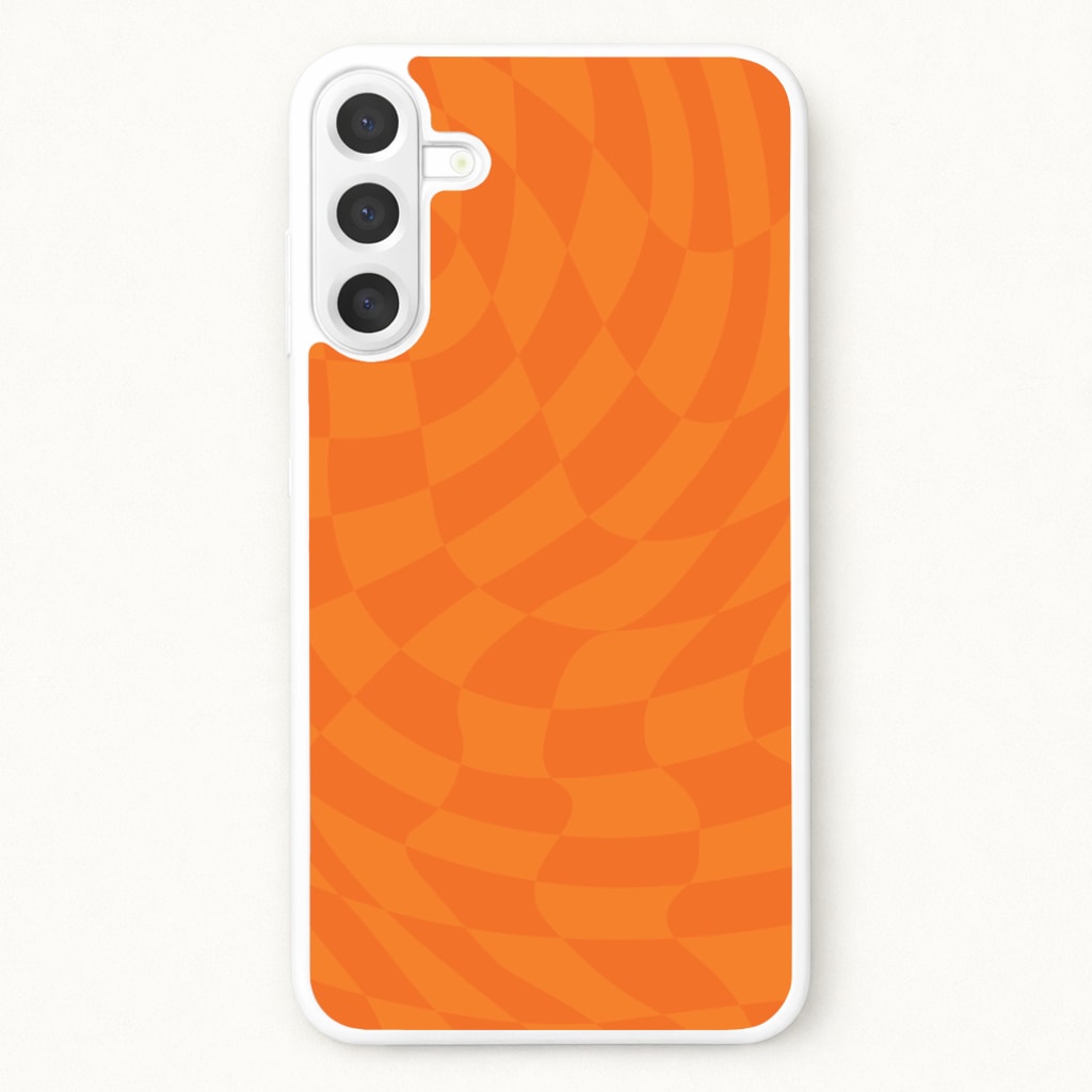 Orange Trippy Checkerboard Pattern Phone Case for Galaxy A57