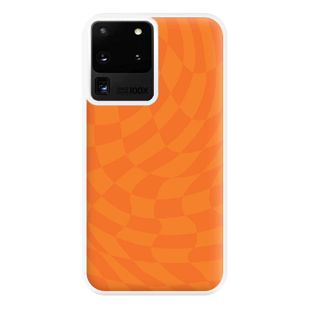 Orange Trippy Checkerboard Pattern Phone Case for Galaxy S20 Ultra