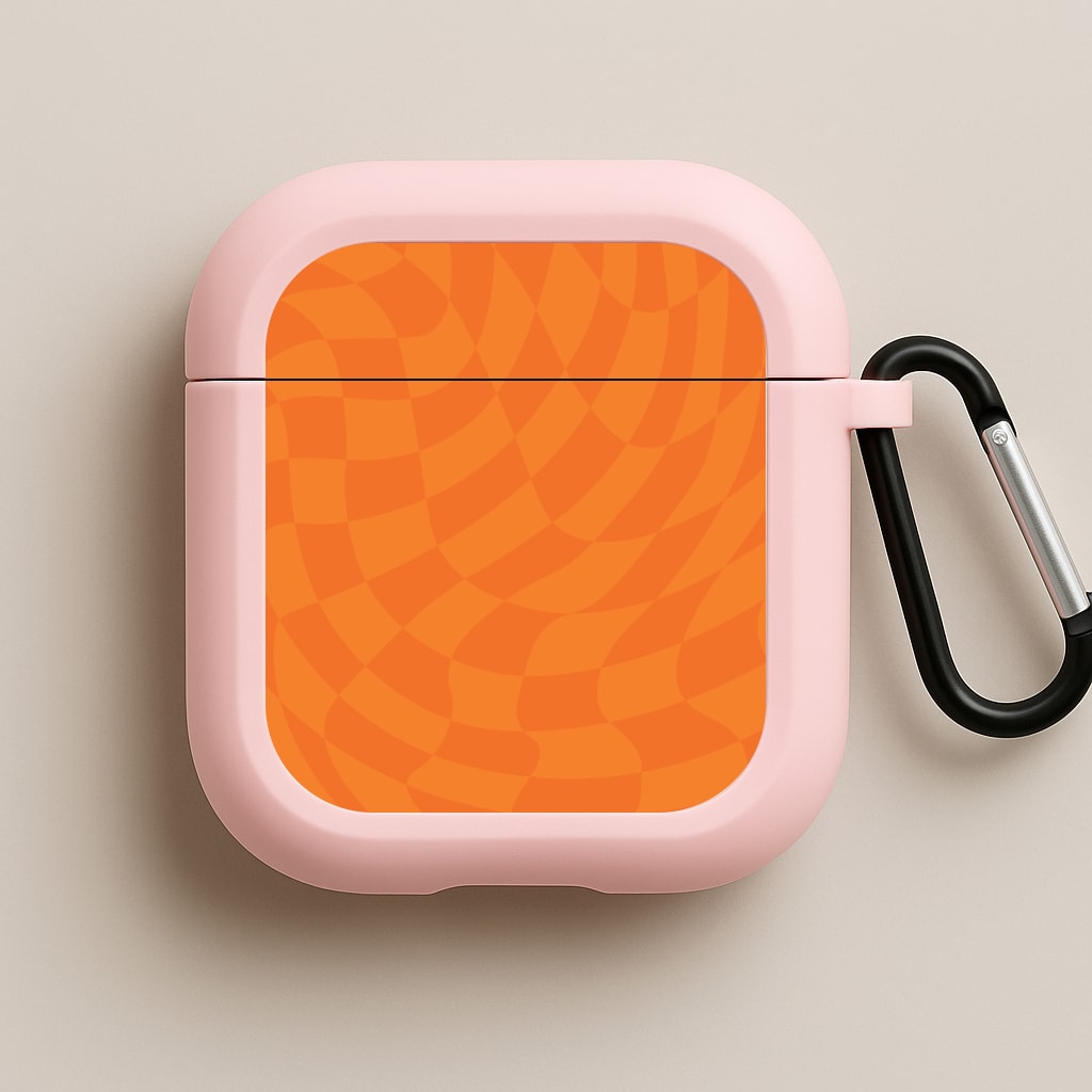 Orange Trippy Checkerboard Pattern Pink AirPods Case