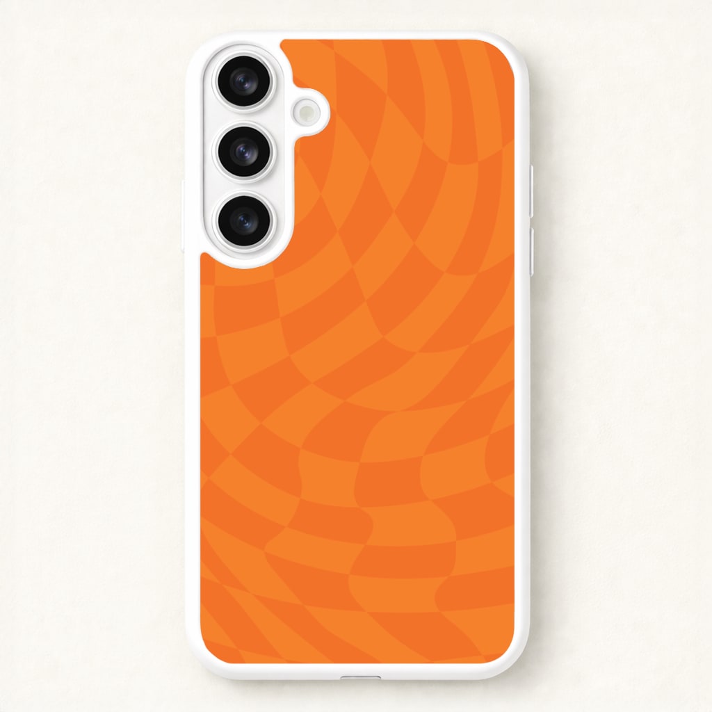 Orange Trippy Checkerboard Pattern Phone Case for Galaxy S26 Plus
