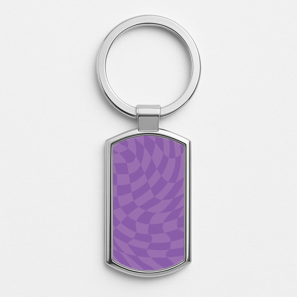 Purple Trippy Checkerboard Pattern Silver Keyring