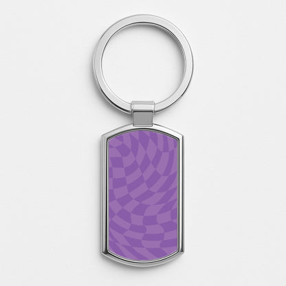 Purple Trippy Checkerboard Pattern Silver Keyring