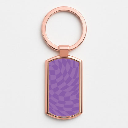 Purple Trippy Checkerboard Pattern Rose Gold Keyring