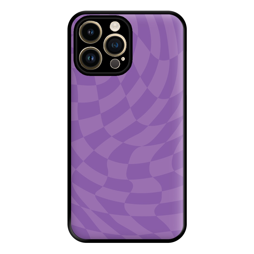 Purple Trippy Checkerboard Pattern Phone Case for iPhone 14 Pro Max