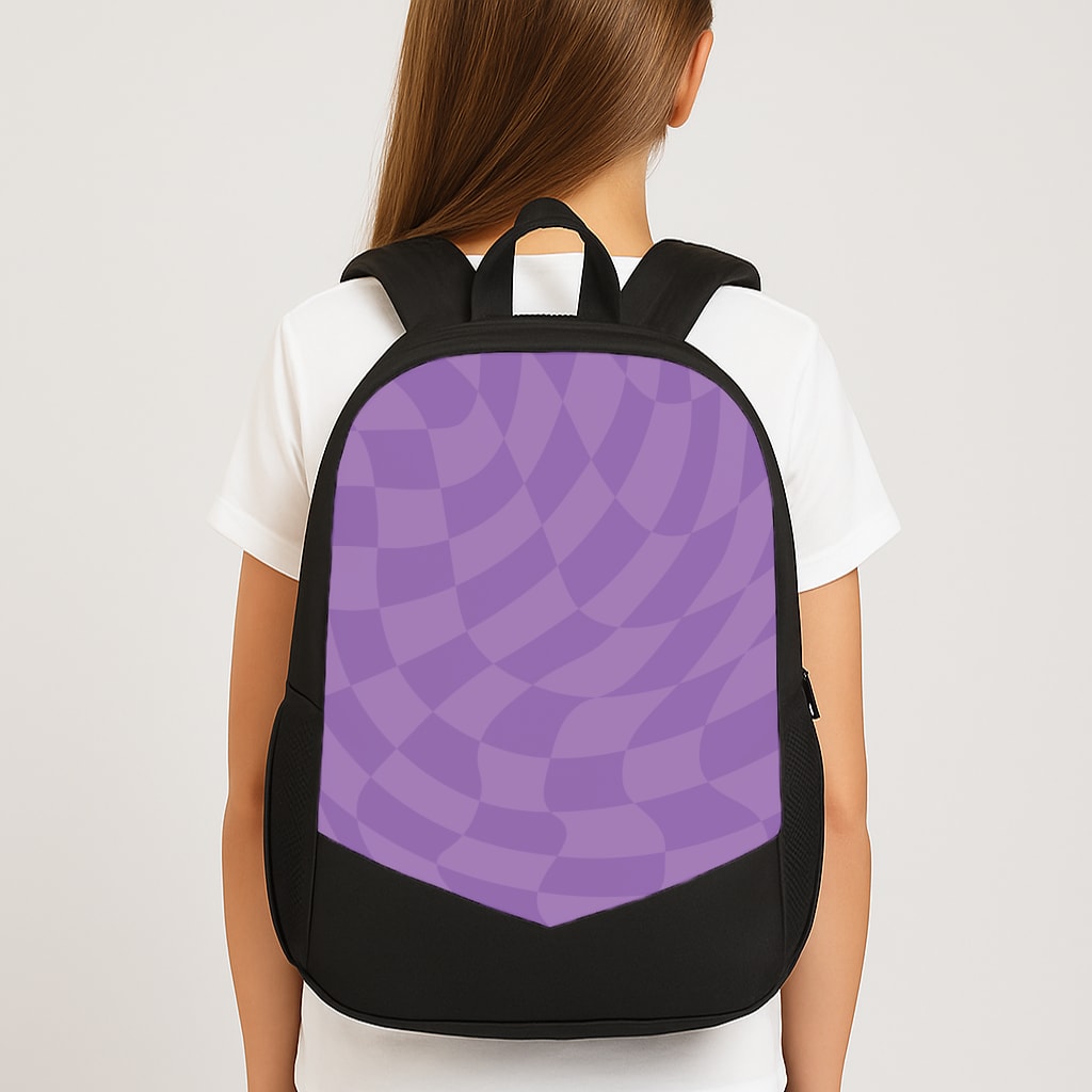 Purple Trippy Checkerboard Pattern Large School Bag