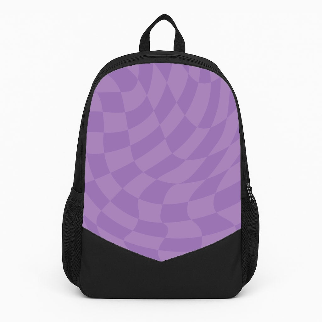 Purple Trippy Checkerboard Pattern Large Backpack