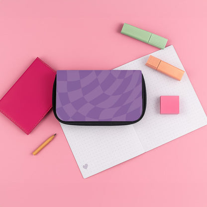 Purple Trippy Checkerboard Pattern Pencil Case