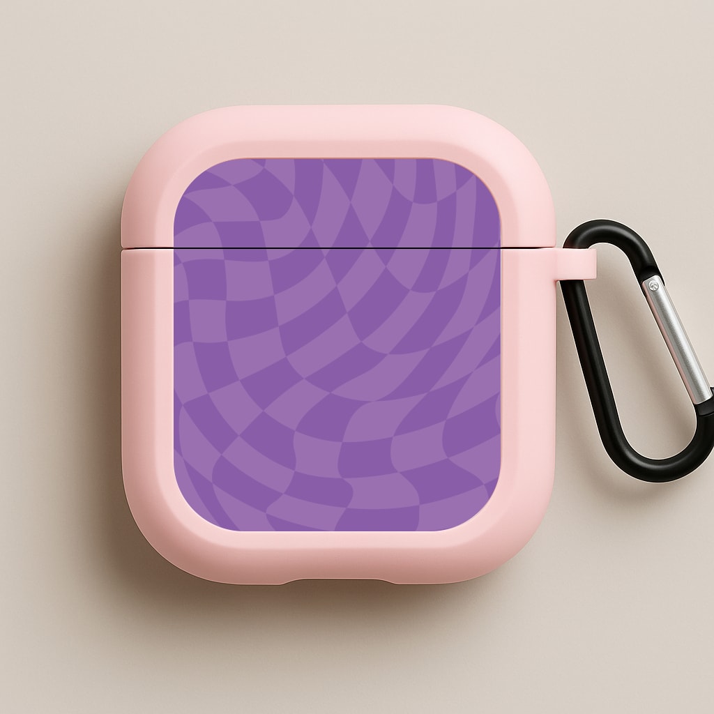 Purple Trippy Checkerboard Pattern Pink AirPods Case