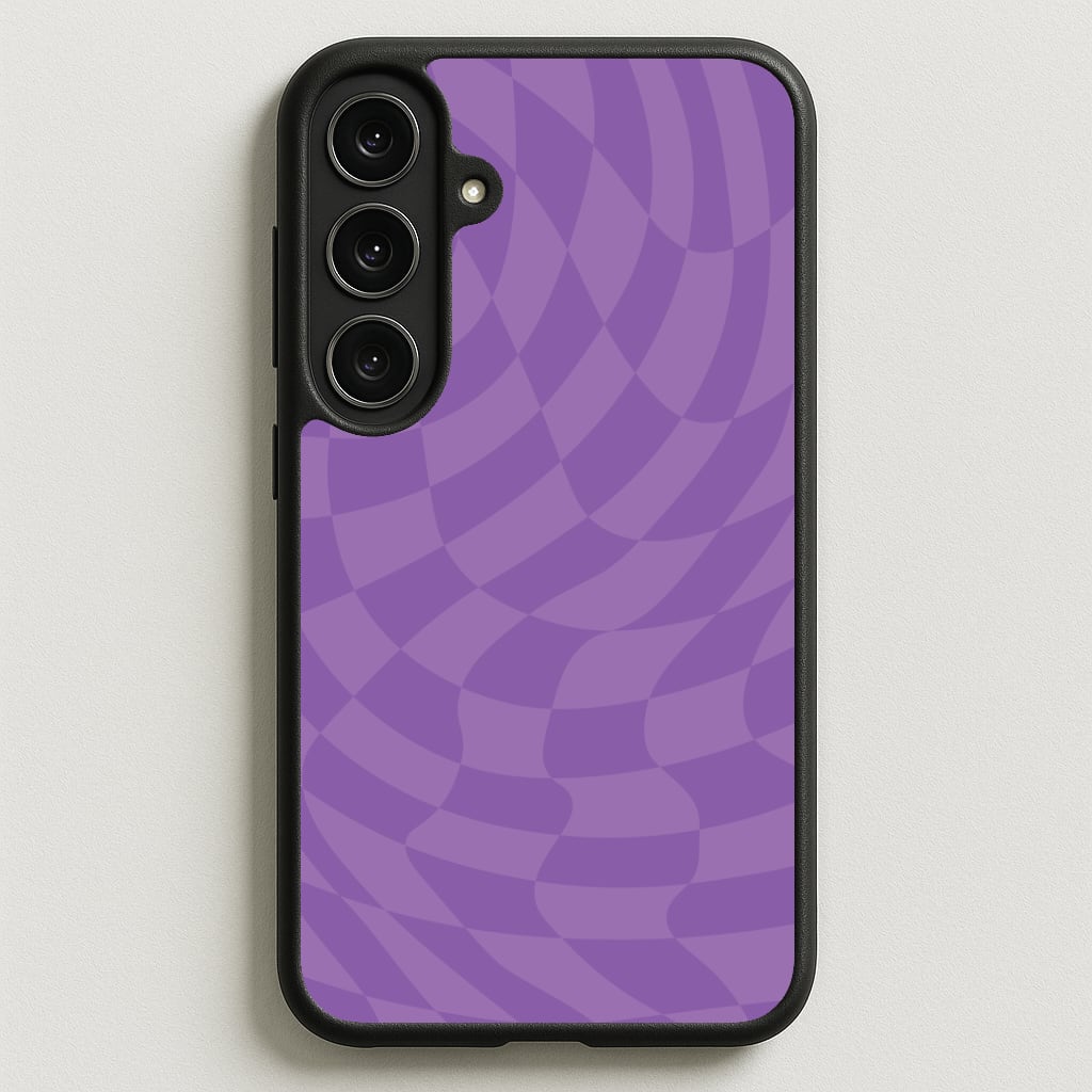 Purple Trippy Checkerboard Pattern Phone Case for Galaxy S25FE