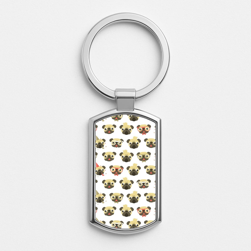 Pug Life - Pug Pattern Silver Keyring