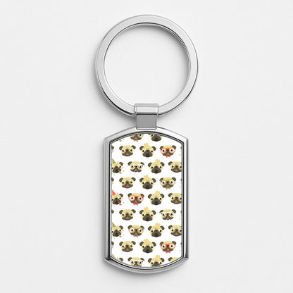 Pug Life - Pug Pattern Silver Keyring