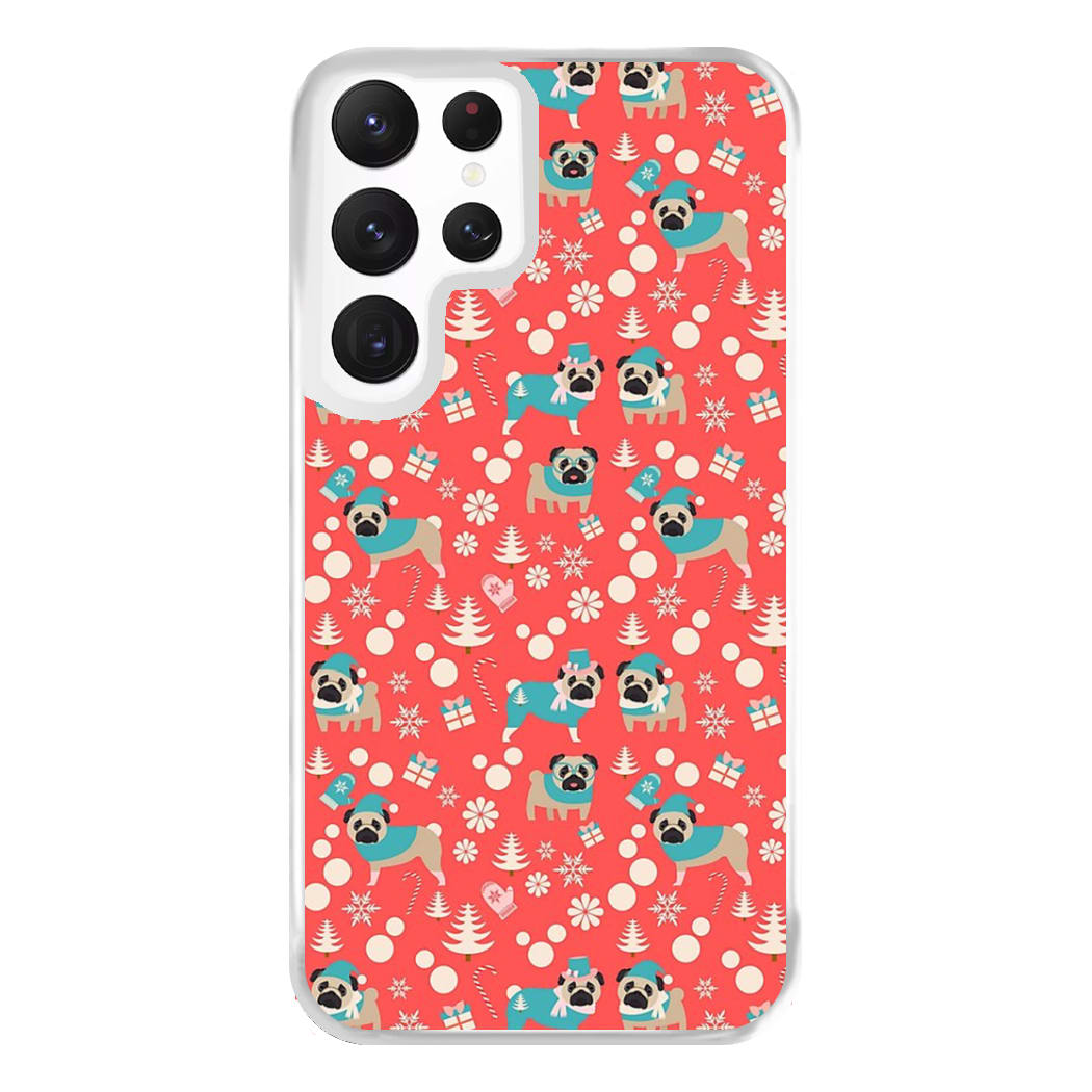 Christmas Pug Pattern Phone Case for Galaxy S22 Ultra