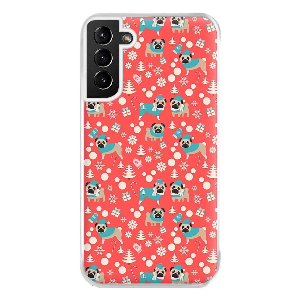 Christmas Pug Pattern Phone Case for Galaxy S21 Plus