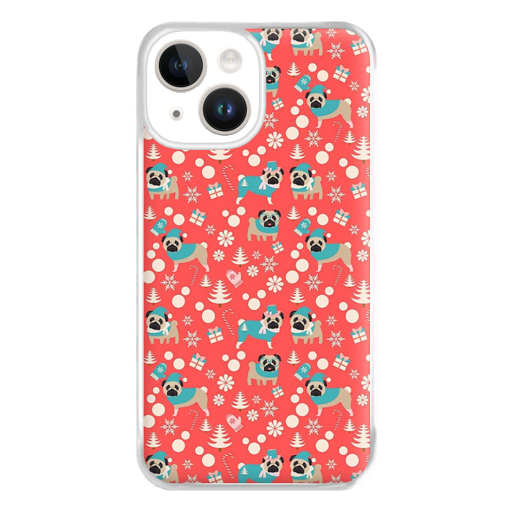 Christmas Pug Pattern Phone Case for iPhone 14