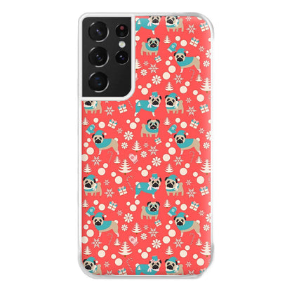 Christmas Pug Pattern Phone Case for Galaxy S21 Ultra